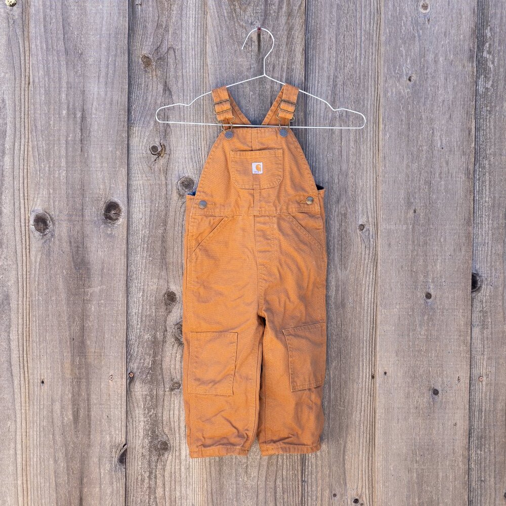Kid's Carhartt Canvas Bib Overalls Flannel-Lined 2T